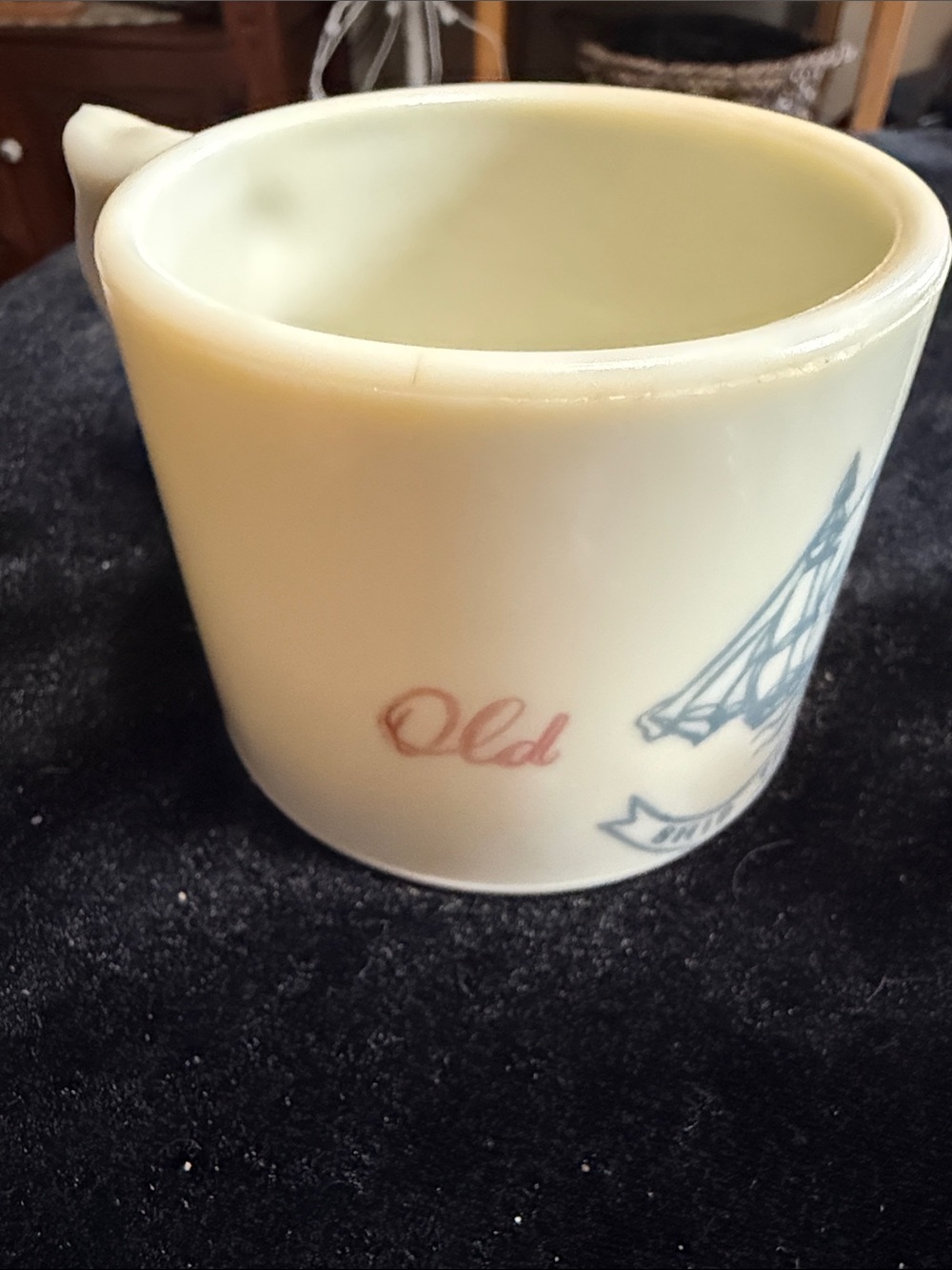 Vintage Cream Ceramic Mug with Nautical Graphic old Spice
